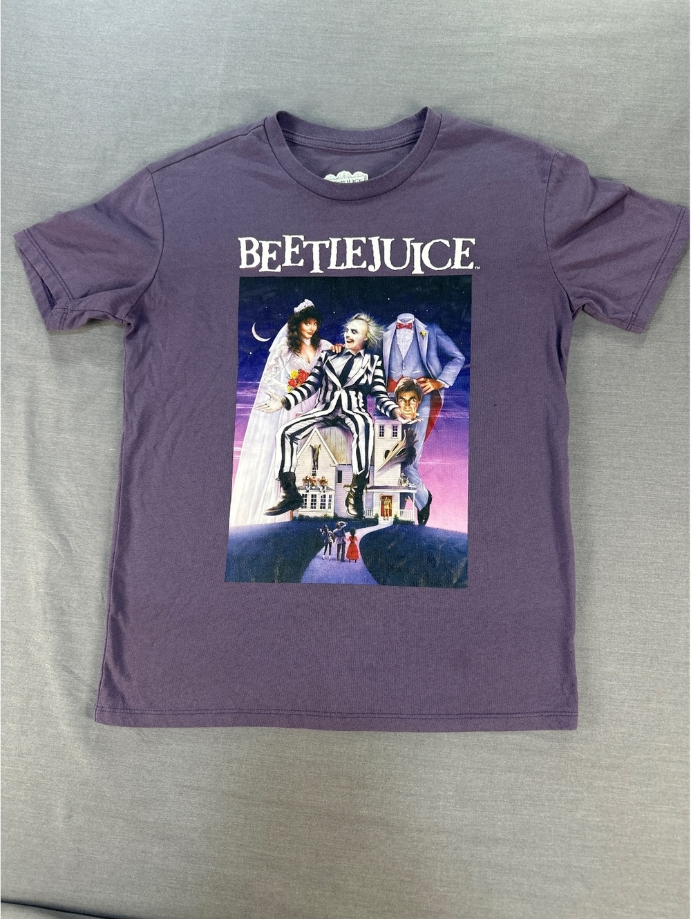 Beetlejuice Classic Movie Graphic Tee, Purple XS Cotton-Polyester Blend